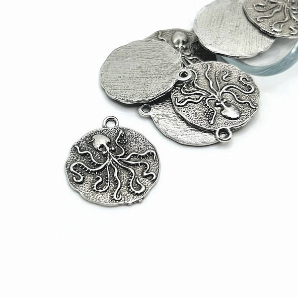1, 4, 20 or 50 Pieces: 925 Silver Plated Octopus Cthulhu Coin Charms
