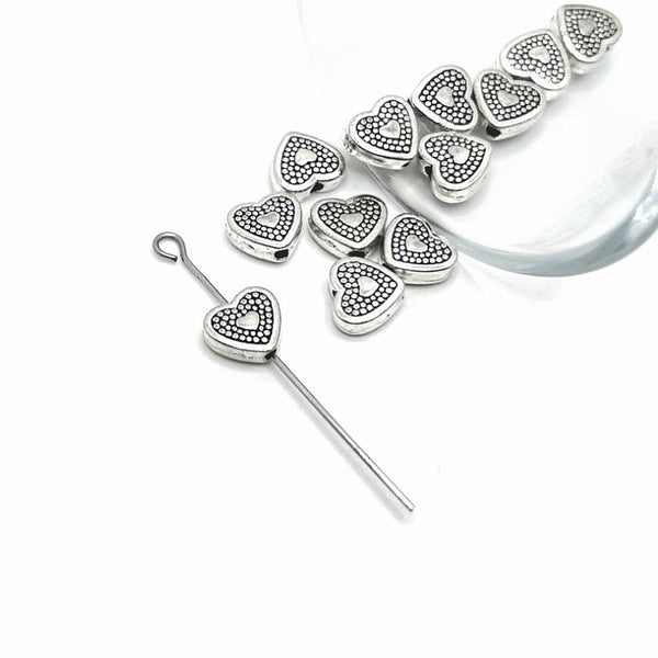 4, 20 or 50 Pieces: Dotted Heart Spacer Charm Beads - Double Sided
