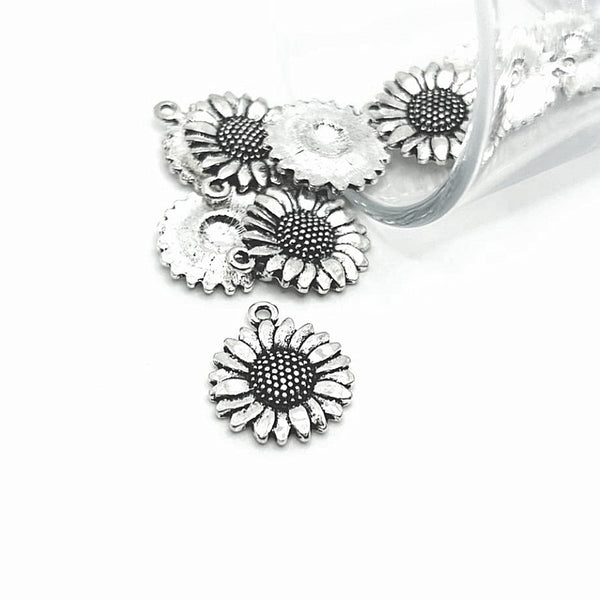 1, 4, 20 or 50 Pieces: Small Antique Silver Sunflower Head Charms