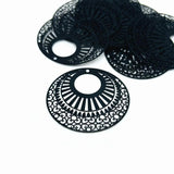 4 or 20 Pieces: Black Pressed Metal Round Filigree Pendants - Double Sided