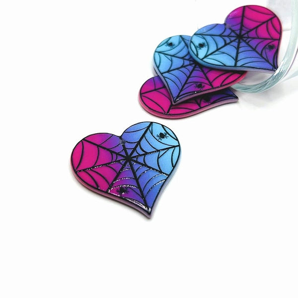 1, 4 or 20 Pieces: Punk Valentine's Day Heart with Spiderwebs Charms - Double Sided