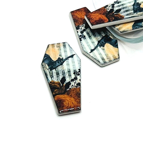 Fall/Autumn Coffin with Bat Charms, 41x21mm