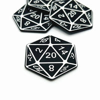 Black and White 20 Sided Dice Pendant, D20, Gamer, 38x43mm