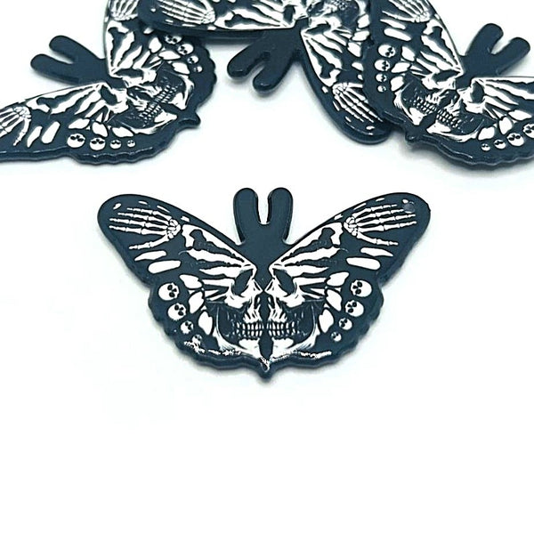1, 4 or 20 Pieces: Black and White Moth with Bones - Double Sided!