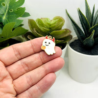 1, 4, 20 or 50 Pieces: White Enamel Ghost with Horns Charms