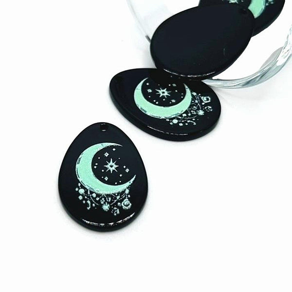 1, 4 or 20 Pieces: Black and Light Blue Dream Moon Teardrop Charms