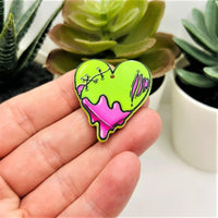 1, 4 or 20 Pieces: Acrylic Zombie Heart Halloween Charm - Double Sided