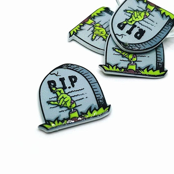 1, 4 or 20 Pieces: Acrylic Zombie Tombstone Halloween Charm - Double Sided