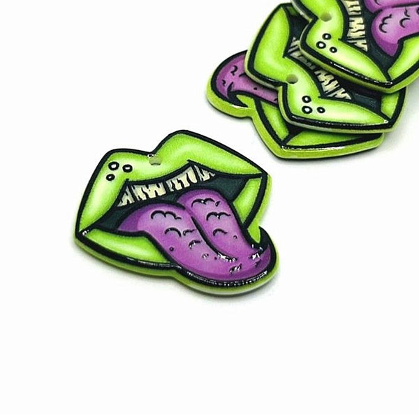 1, 4 or 20 Pieces: Acrylic Zombie Mouth Halloween Charm - Double Sided