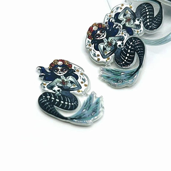 Dia De Los Muertos Mermaid Pendant, 33x25mm