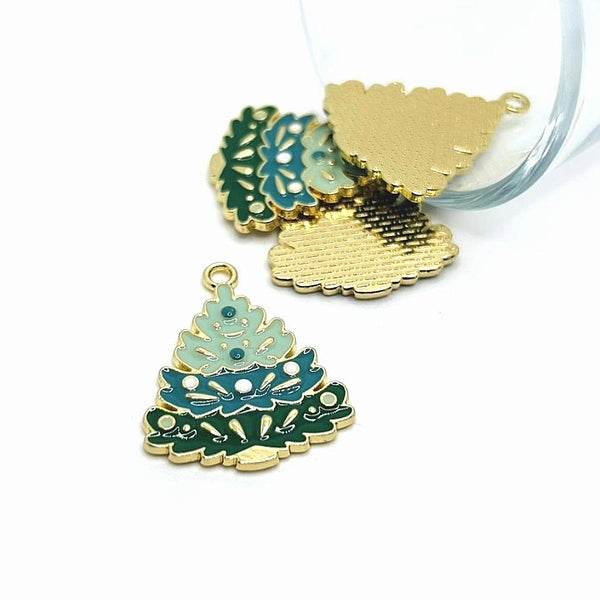 1, 4, or 20 Pieces: Green Enamel Christmas Tree Charms