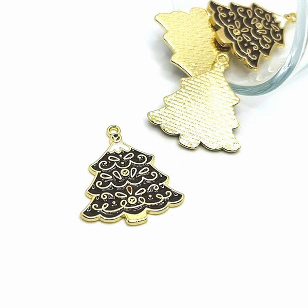 1, 4, or 20 Pieces: Enamel Christmas Gingerbread Tree Charms