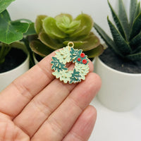 1, 4, or 20 Pieces: Green Enamel Christmas Tree Wreath Charms