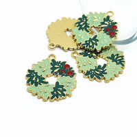 1, 4, or 20 Pieces: Green Enamel Christmas Tree Wreath Charms