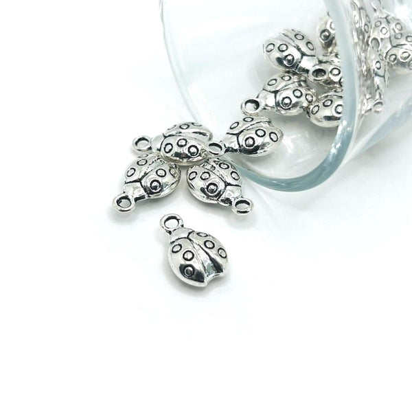 1, 4, 20 or 50 Pieces: Silver Ladybug Charms - Double Sided