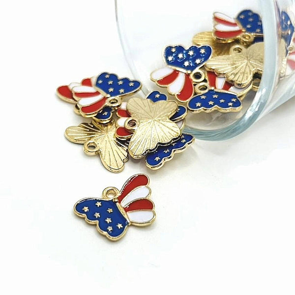 1, 4, 20 or 50 Pieces: American Flag Butterfly Charms