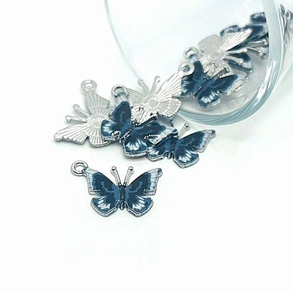 1, 4, 20 or 50 Pieces: Small Blue Enamel Butterfly Charms