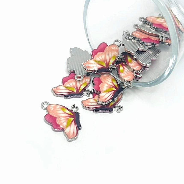 1, 4, 20 or 50 Pieces: Pink Enamel Butterfly Charms