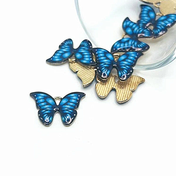 1, 4, 20 or 50 Pieces: Blue Enamel and Gold Butterfly Charms