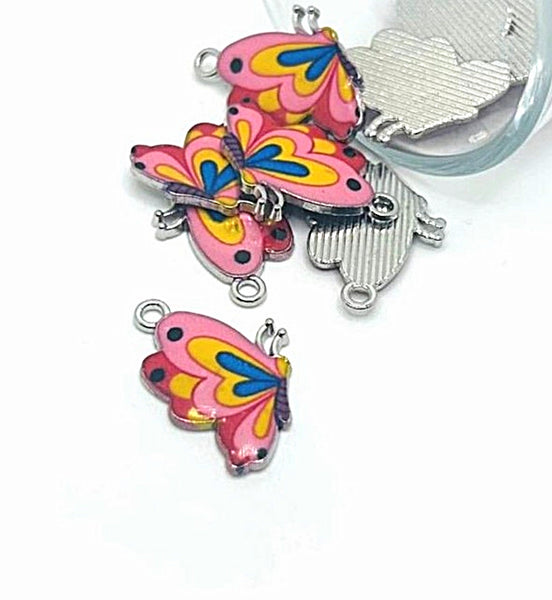 1, 4, 20 or 50 Pieces: Pink Enamel Butterfly Charms