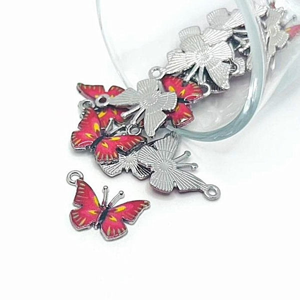 1, 4, 20 or 50 Pieces: Small Pink Enamel Butterfly Charms