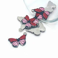 1, 4, 20 or 50 Pieces: Red and Pink Striped Butterfly Charms