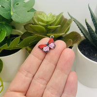 1, 4, 20 or 50 Pieces: Red and Pink Striped Butterfly Charms