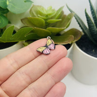 1, 4, 20 or 50 Pieces: Yellow and Pink Striped Butterfly Charms
