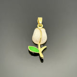 18k Gold and White Tulip Charm, 29x10mm