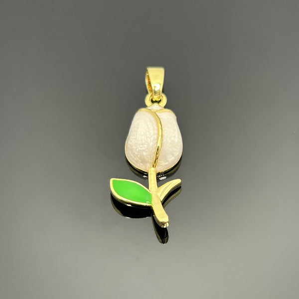 18k Gold and White Tulip Charm, 29x10mm