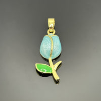 18k Gold and Baby Blue Tulip Charm, 29x10mm