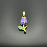 18k Gold and Purple Tulip Charm, 29x10mm