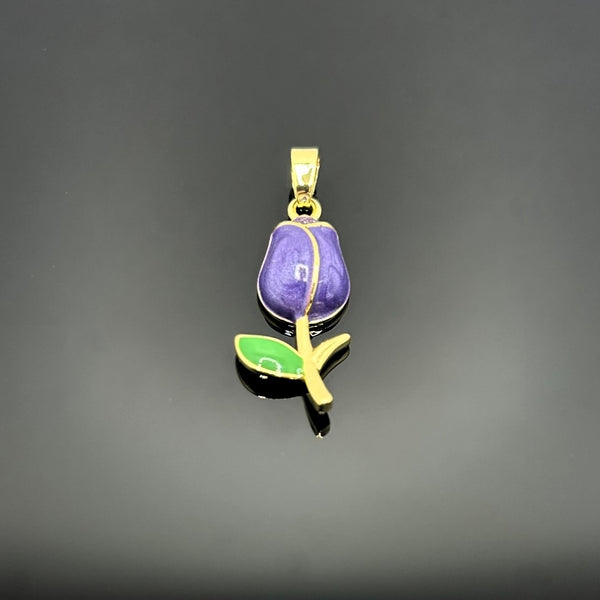 18k Gold and Purple Tulip Charm, 29x10mm