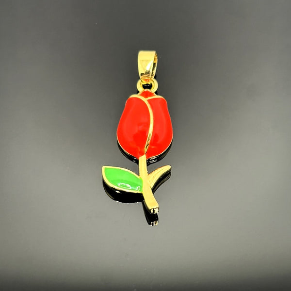 18k Gold and Red Tulip Charm, 29x10mm