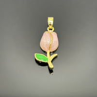 18k Gold and Pink Pearled Tulip Charm, 29x10mm