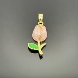 18k Gold and Pink Pearled Tulip Charm, 29x10mm