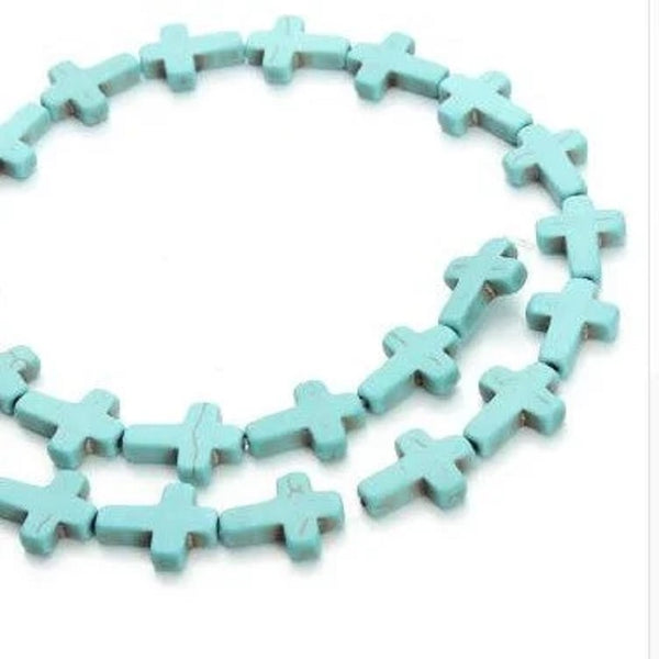 24 Turquoise colored Howlite Cross Beads