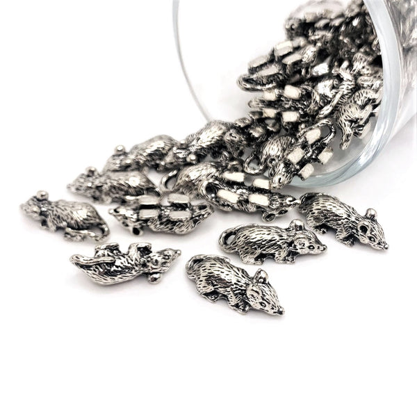 4, 20 or 50 Pieces: Silver Mouse Rat 3D Charms