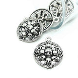 4, 20 or 50 Pieces: Silver Round Skull Pendant Charms