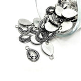 Silver Tribal Boho Ethnic Waterdrop Charms, 10x17mm