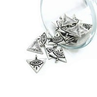 Silver Triangle Evil Eye Charms, 14x14mm