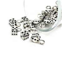 4, 20 or 50 Pieces: Silver Dice Gambler 3D Charms