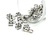 4, 20 or 50 Pieces: Silver Dice Gambler 3D Charms