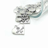 4, 20 or 50 Pieces: Silver Blessed Be Heart Charms - Double Sided