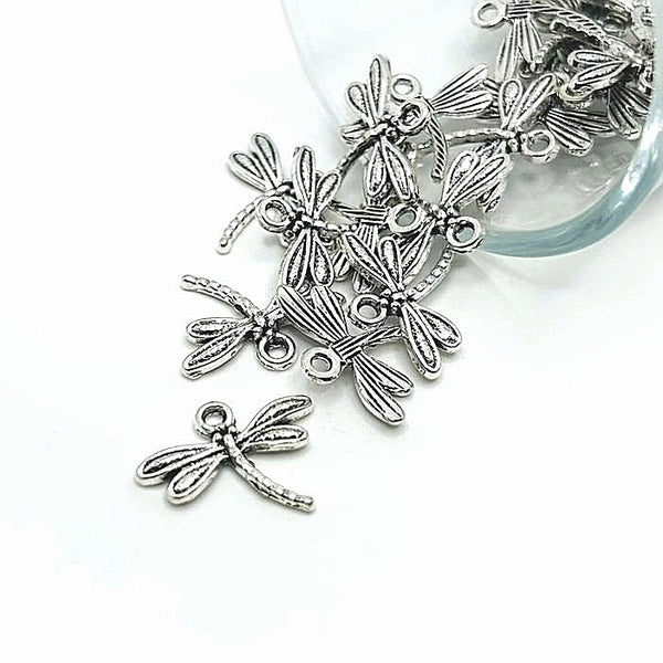 4, 20 or 50 Pieces: Silver Dragonfly Charms
