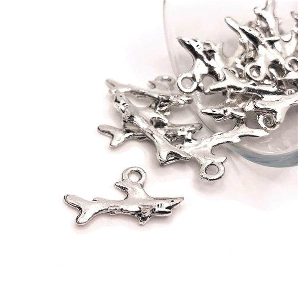 4, 20 or 50 Pieces: Silver Shark 3D Charms