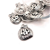 Silver Jack O Lantern Pumpkin Halloween Charms, 18x16mm