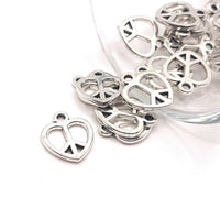 4, 20 or 50 Pieces: Silver Peace Heart Hippie Charms