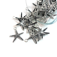 4, 20 or 50 Pieces: Silver Sea Star Starfish Charms