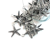 4, 20 or 50 Pieces: Silver Sea Star Starfish Charms